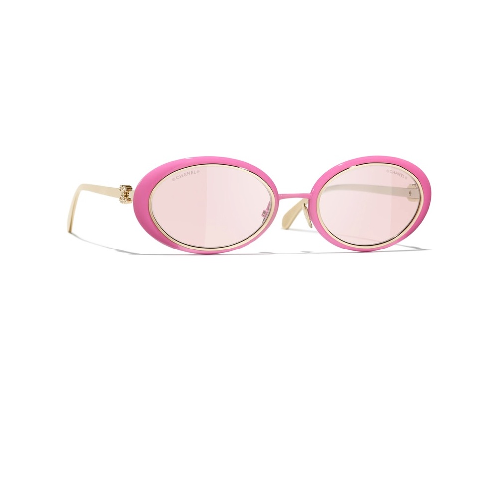 CHANEL Pink and Gold Oval Sunglasses